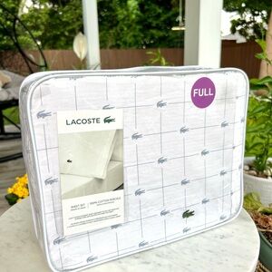 🐊Lacoste🐊Brand New 🐊White and Gray Cotton Sheet Set